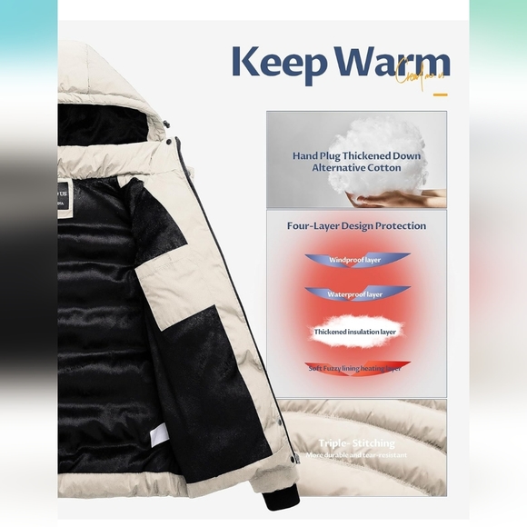 WAS $120 CREATMO US Winter Coat Waterproof Ski Jacket Padded Puffy - Picture 6 of 16